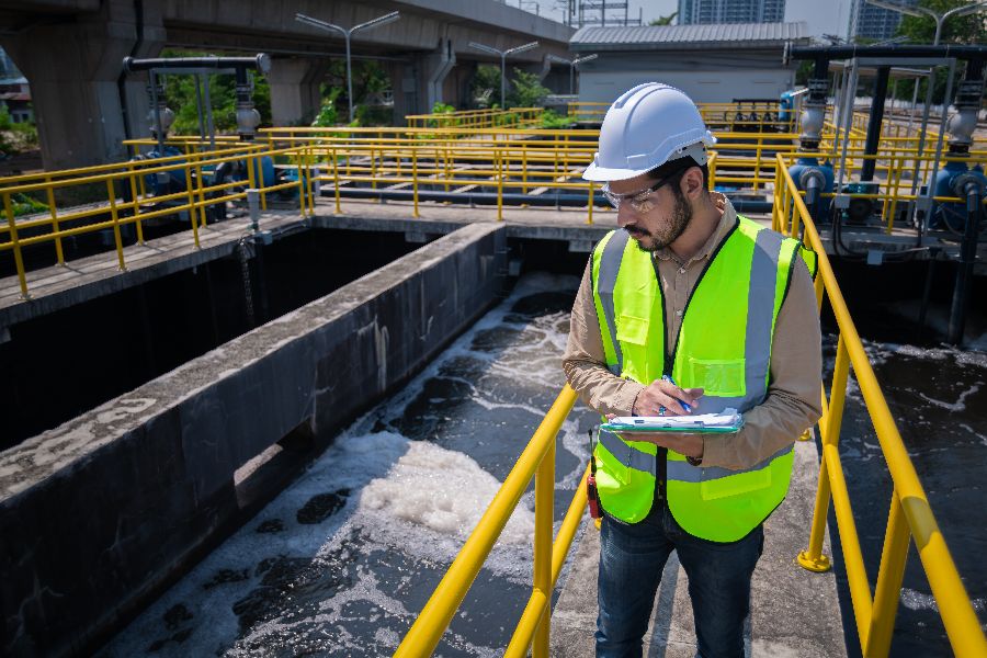 man at water treatment plant looking at water