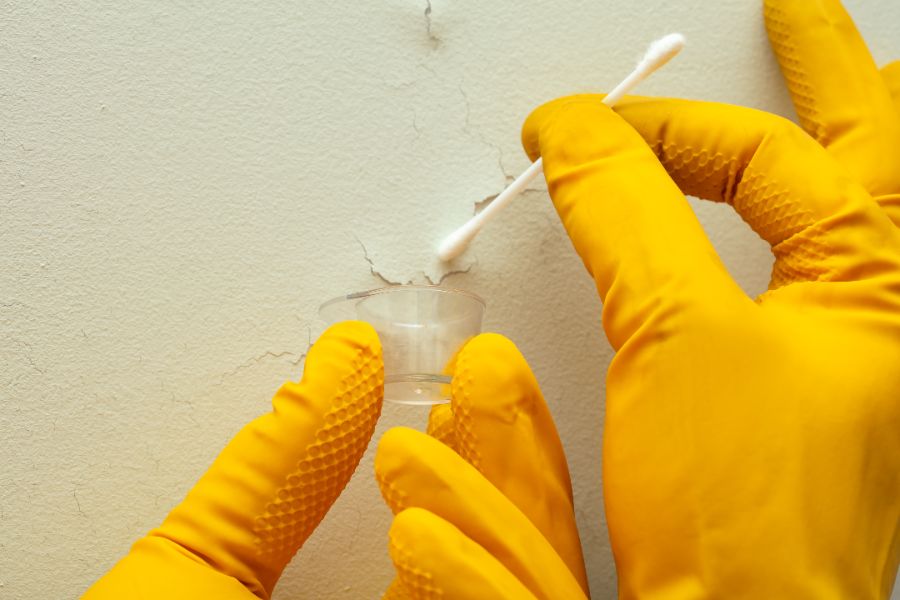 Testing paint on a wall for lead.